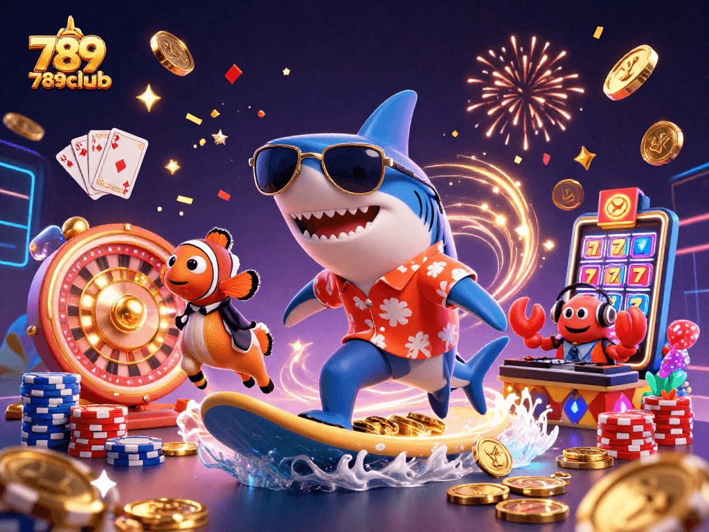 Experience thrilling gaming with 789club, featuring vibrant characters and dynamic casino elements.