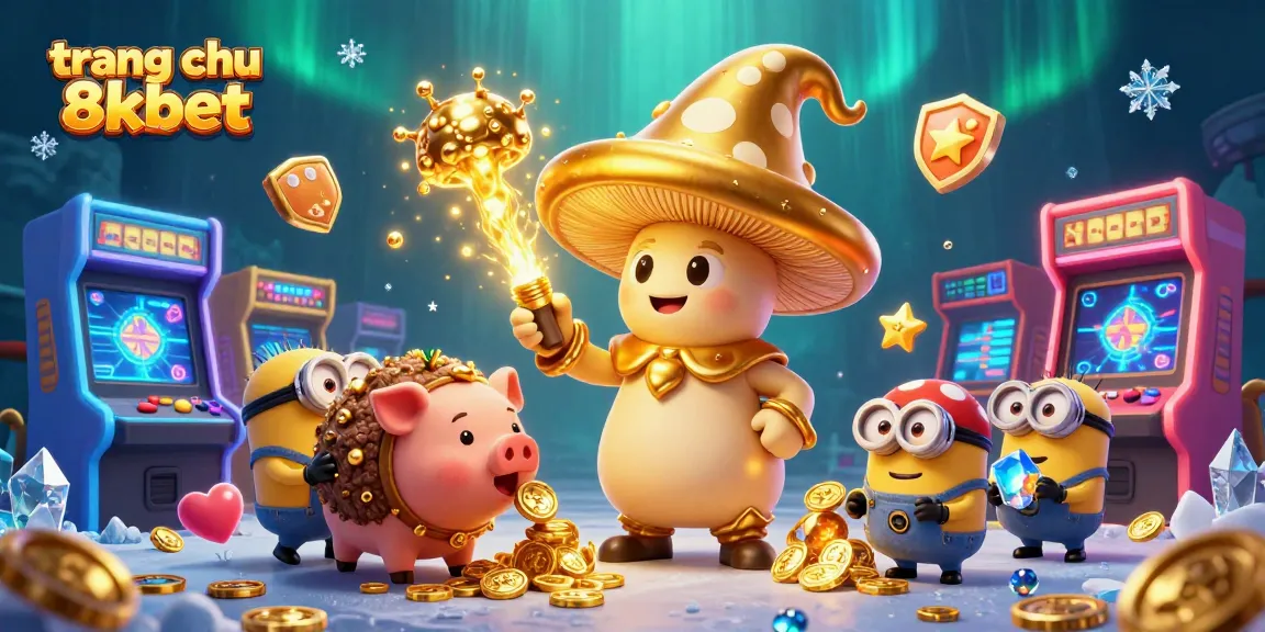 Experience the vibrant world of trang chu 8xbet with golden wizard magic, treasure-hunting, and colorful arcade elements.