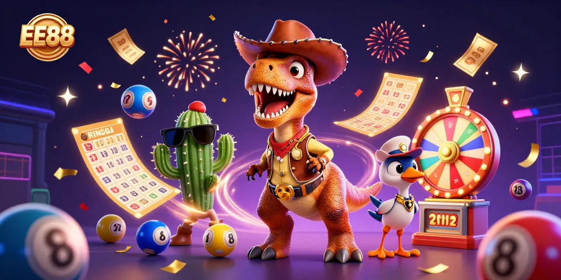 EE88 brings excitement to life as the 3D dinosaur cowboy and friends celebrate gaming adventures.