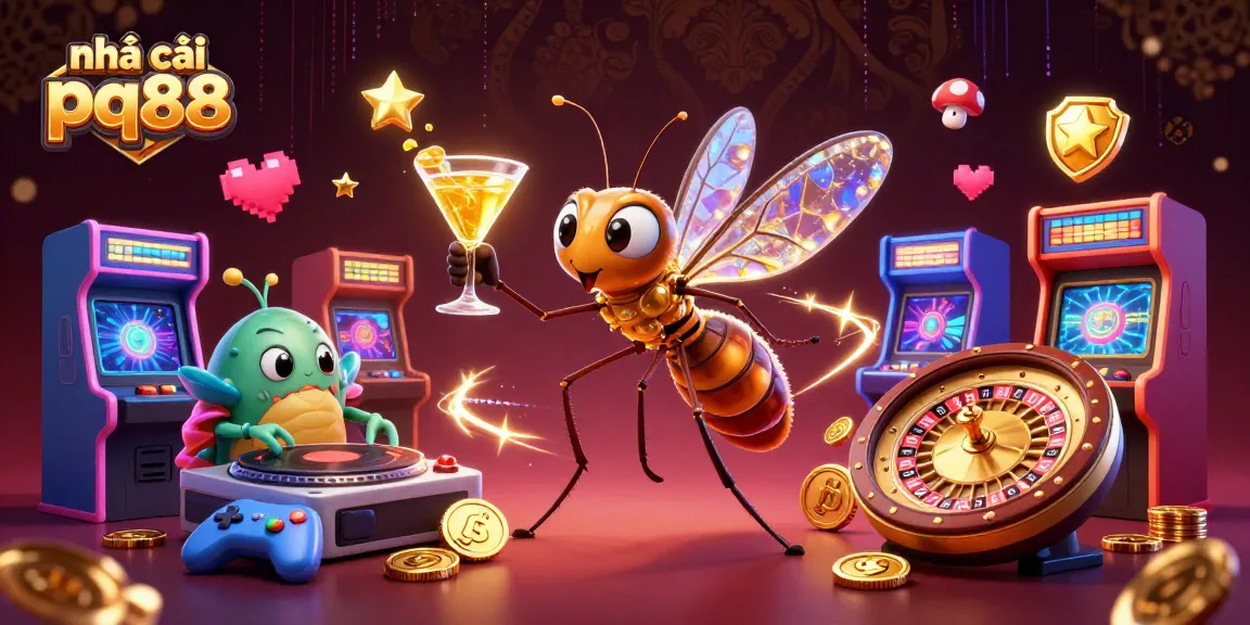 Engaging scene capturing nhà cái pq88 with a casino mascot and dynamic gaming elements.