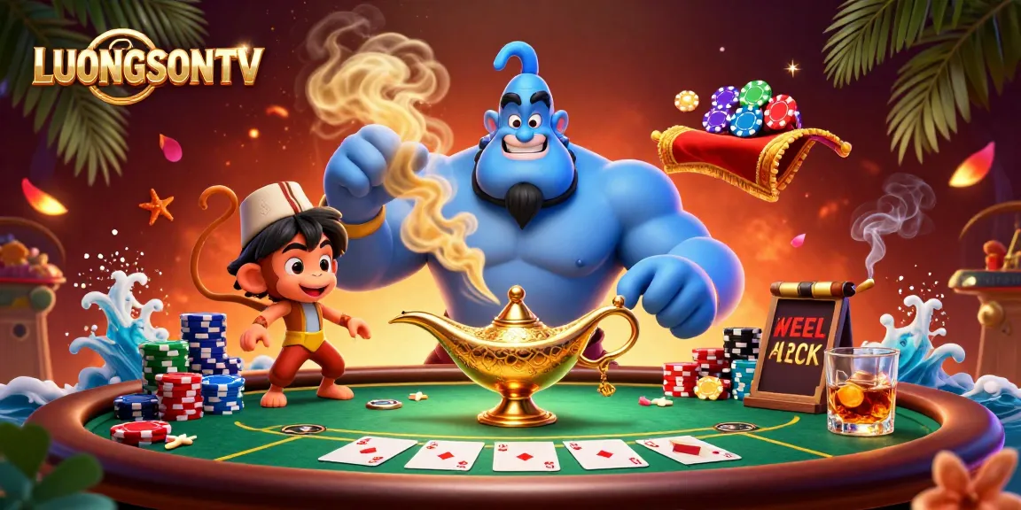 LUONGSONTV enhances your gaming experience with vivid poker elements and a dynamic genie.