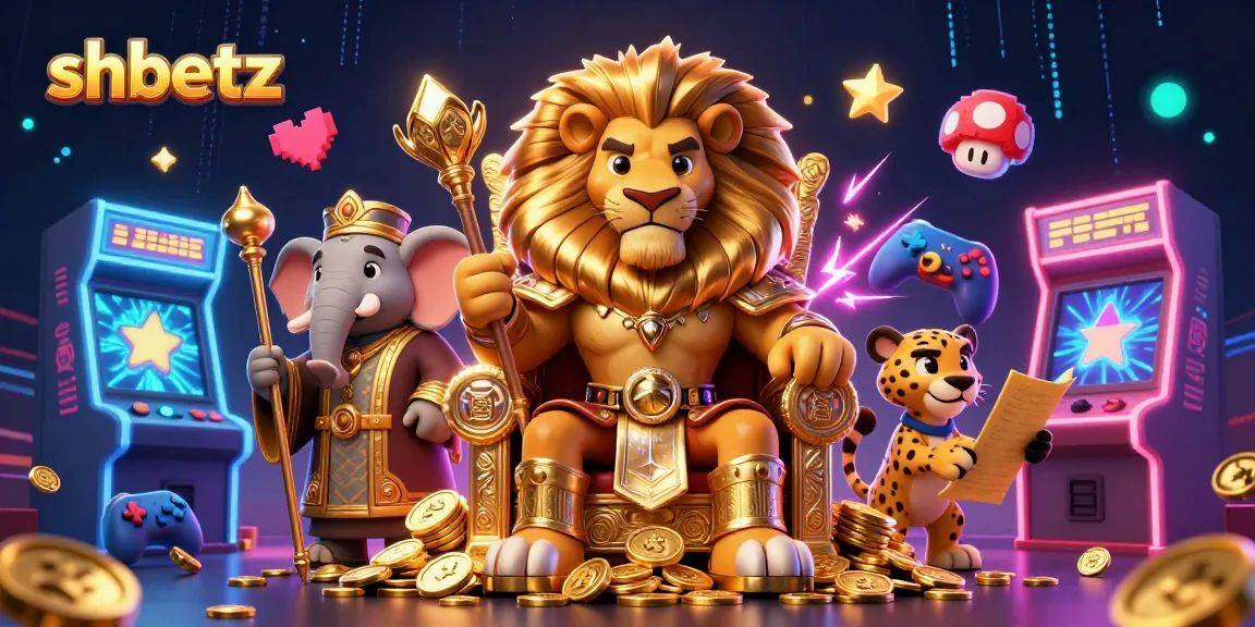 Engage with shbetz in a vibrant casino world featuring a lion king and gaming elements.