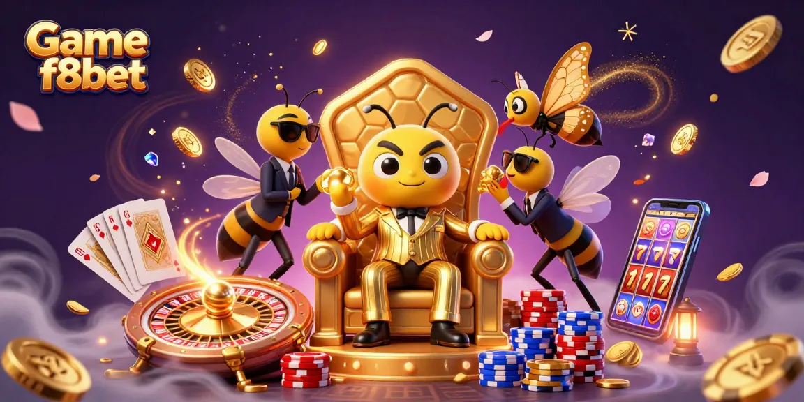 Play vibrant slots and win at Game f8bet with cartoon mob boss and dazzling casino elements.
