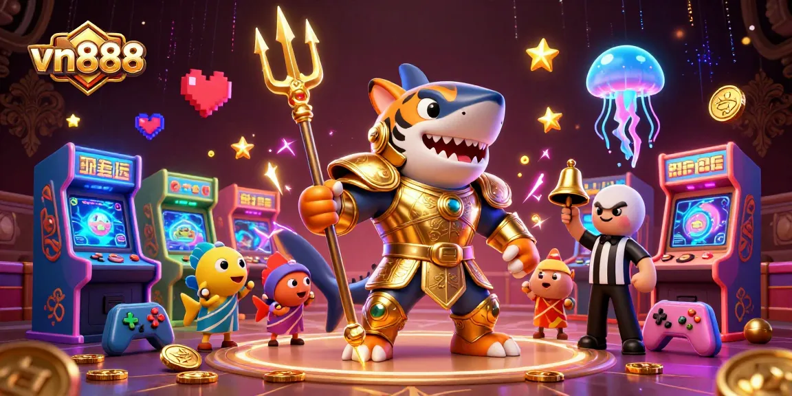 Engage in thrilling gameplay as vn888 presents a lively underwater casino scene featuring vibrant 3D characters and games.