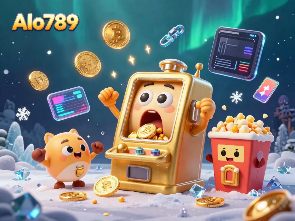 Alo789 slot machine celebrates a jackpot win with coins flying around, representing online gambling excitement.