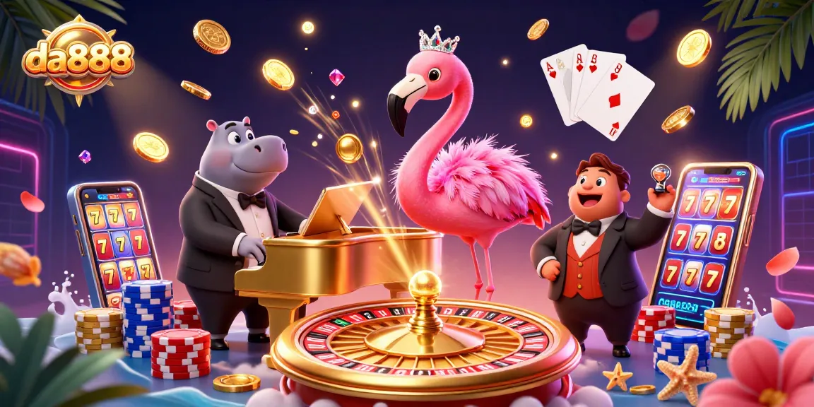 Experience vibrant gameplay with da888's dazzling casino scene featuring lively characters and exciting elements.