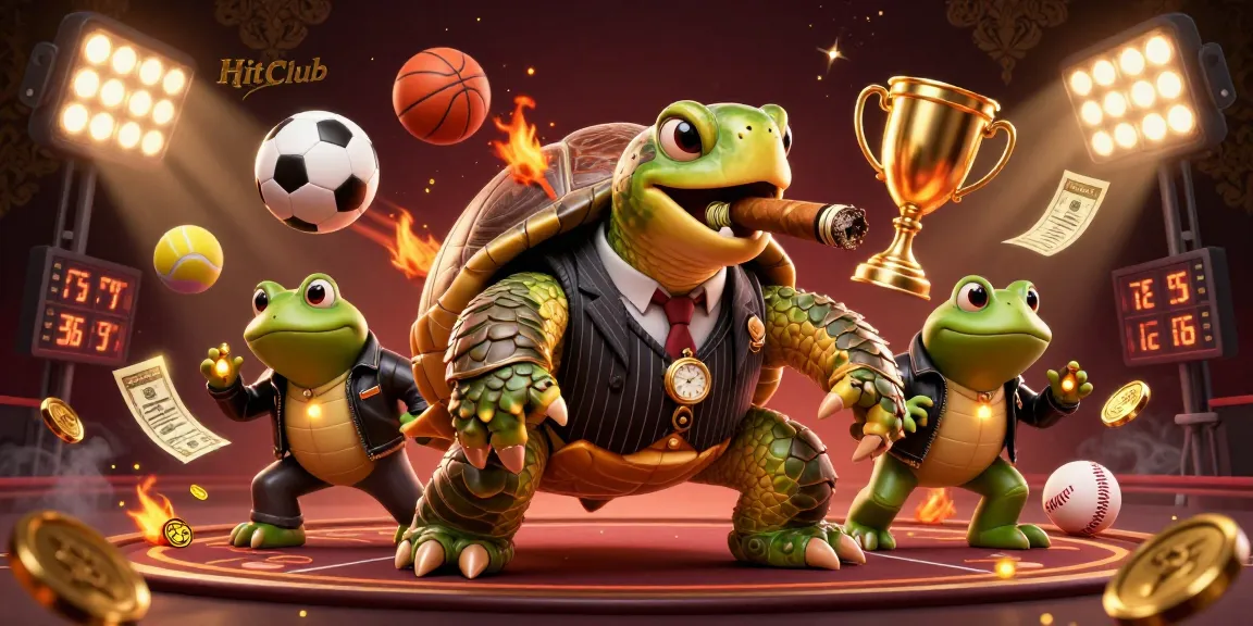 HitClub thrives with a vivid casino scene led by a snapping turtle and bullfrog enforcers showcasing vibrant action.