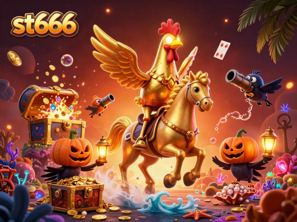 Engage with st666's thrilling casino excitement, where golden rooster characters navigate spectacular underwater treasures.