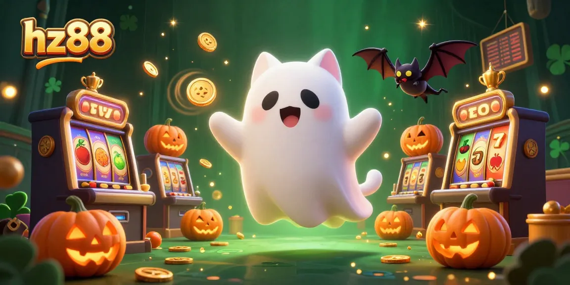Experience thrilling moments with hz88 at the haunted casino mansion filled with slot reels and glowing jack-o-lanterns.