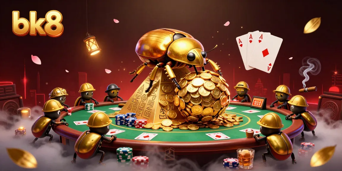 Experience thrilling adventures in bk8, where a golden beetle leads a team rolling high-stakes coins in an epic casino scene.