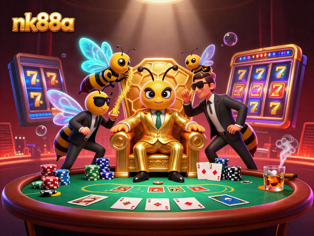 nk88a mob boss at the casino table surrounded by chips and slot elements for thrilling play