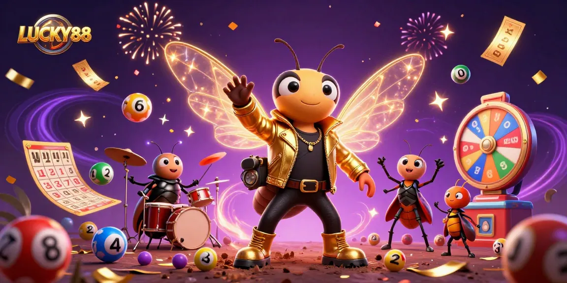 LUCKY88 showcases a vibrant scene with a cartoon rock star and engaging gambling elements.