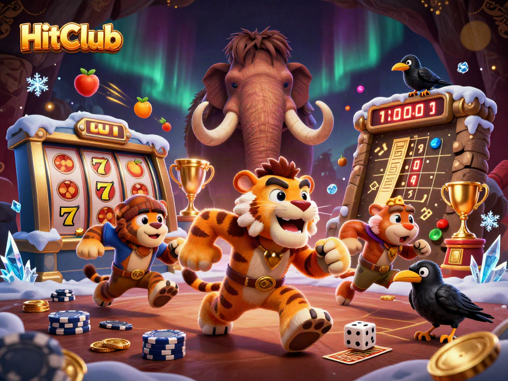 HitClub showcases a dynamic casino scene featuring cartoon characters and vibrant elements for online gaming.