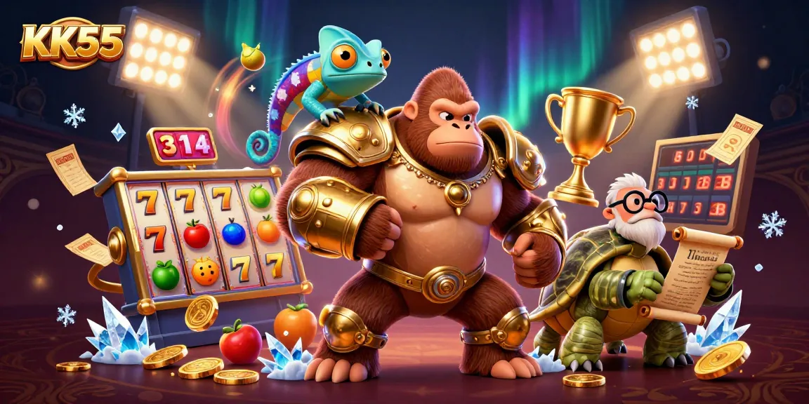 Experience excitement with KK55, featuring vibrant slot reels and a dynamic casino spirit.