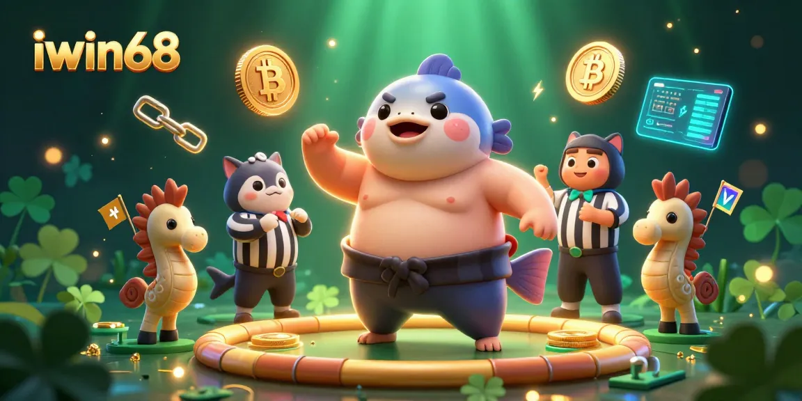 Experience the fun at iwin68 with a lively underwater casino scene featuring the blowfish sumo and seahorse fans.