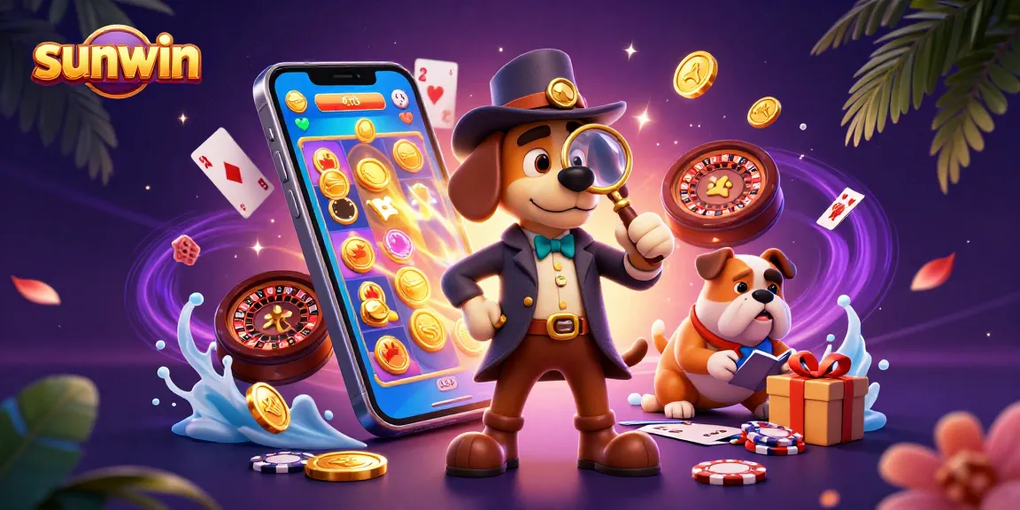 Engage with sunwin as a detective seeks treasure clues amid casino games and vibrant visuals.
