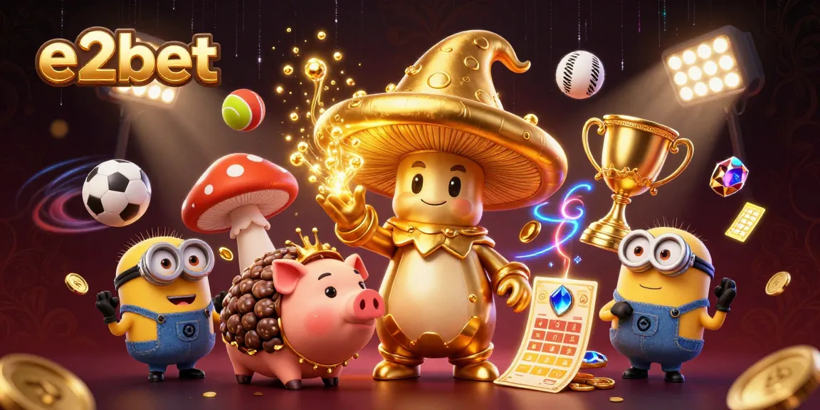 Experience thrilling gameplay with e2bet's magical golden wizard and treasures in a vibrant casino scene.
