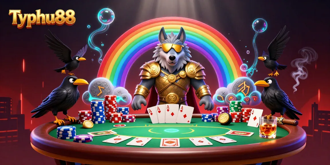 Experience Typhu88's vibrant casino action featuring Norse mythology characters amidst dynamic poker elements.