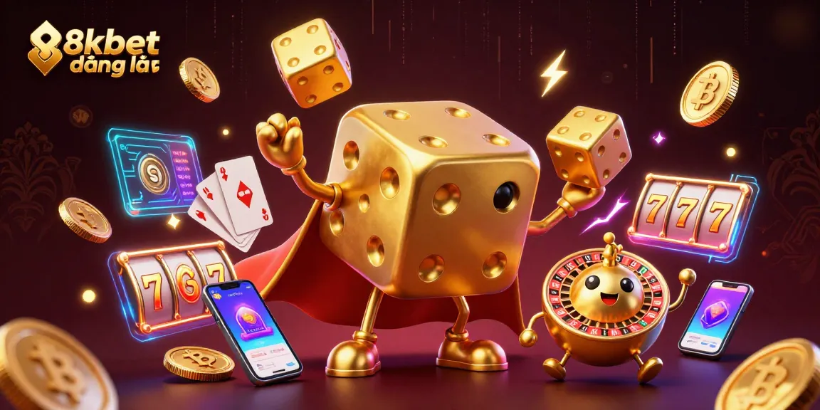 Engage with 8xbet đăng nhập through a vibrant 3D casino scene featuring dynamic characters and gaming elements.