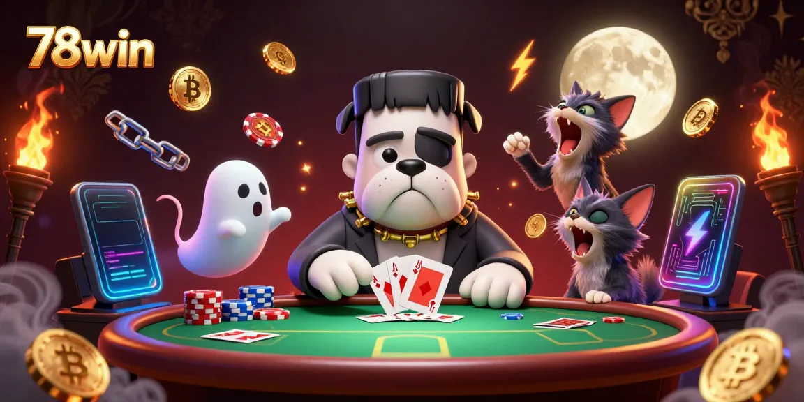 Experience thrilling gameplay at 78win, featuring poker action with vibrant characters and vivid casino elements.