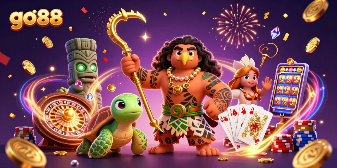 Experience thrilling gameplay at go 88 with vibrant characters, winning odds, and casino elements in this engaging illustration.