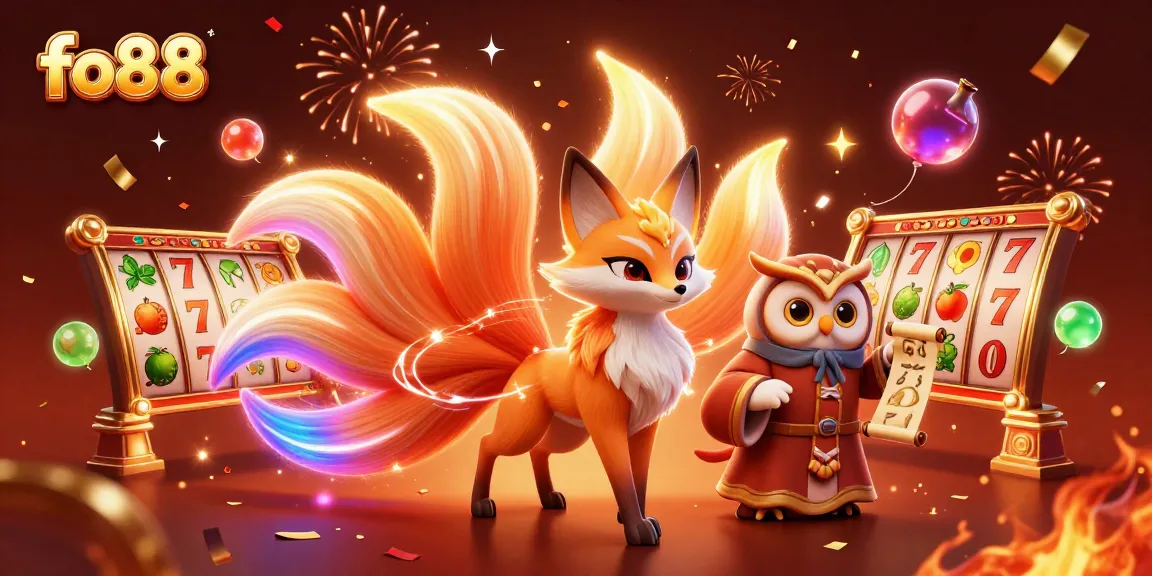 Experience the vibrant fo88 gaming world with a colorful fox spirit and engaging slot symbols.