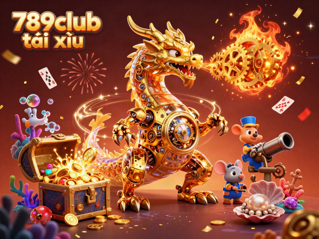Experience thrilling gameplay with 789club tài xỉu in an immersive online casino scene, featuring vibrant illustrations and gold accents.