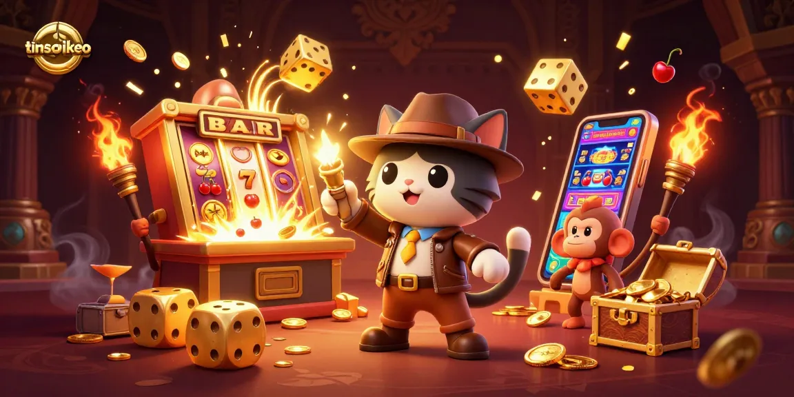 tinsoikeo cat explorer discovers golden artifacts amidst vibrant casino elements