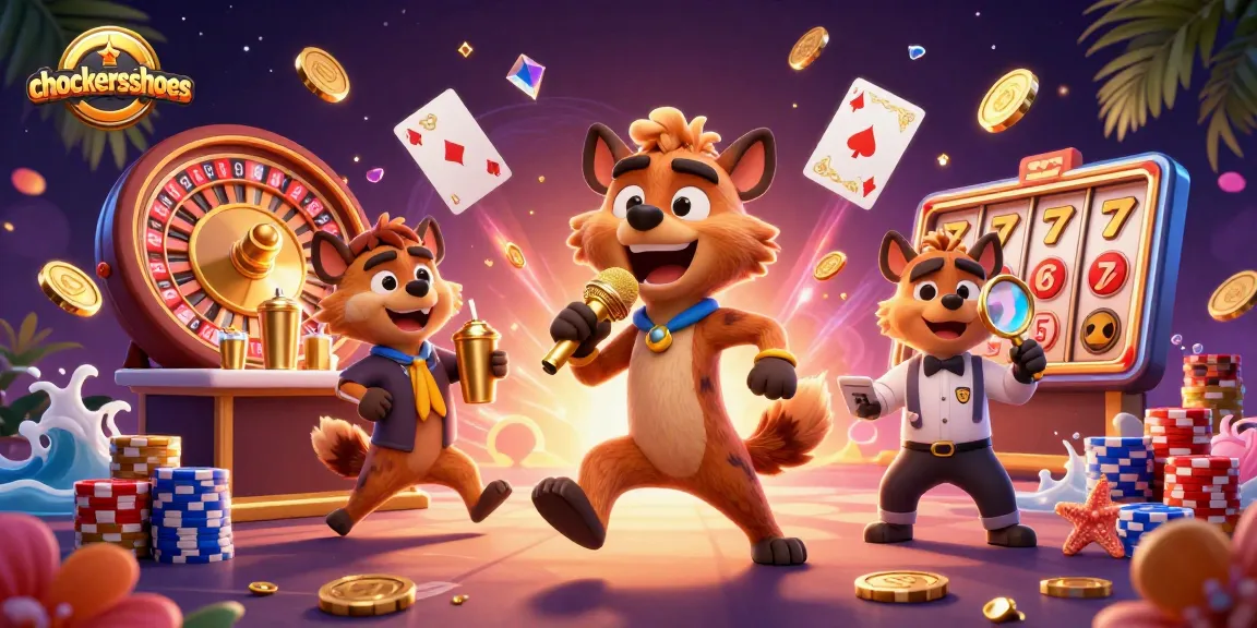 Experience chockersshoes casino fun with animated hyenas, golden coins, and vibrant slot elements.