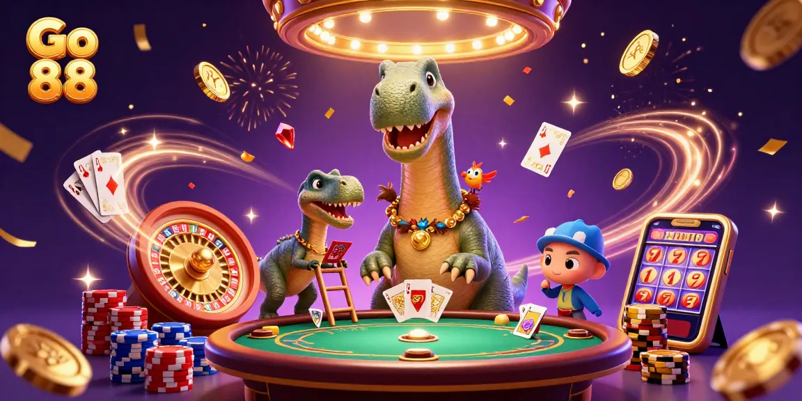Spin to win big at Go 88 with thrilling games and vibrant visuals in this animated casino scene.