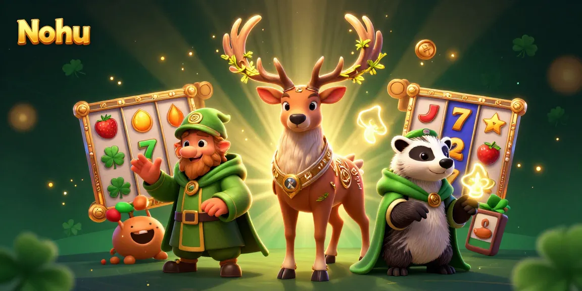 Nohu dazzles with vibrant slot game excitement featuring a Celtic druid and glowing mystical creatures.