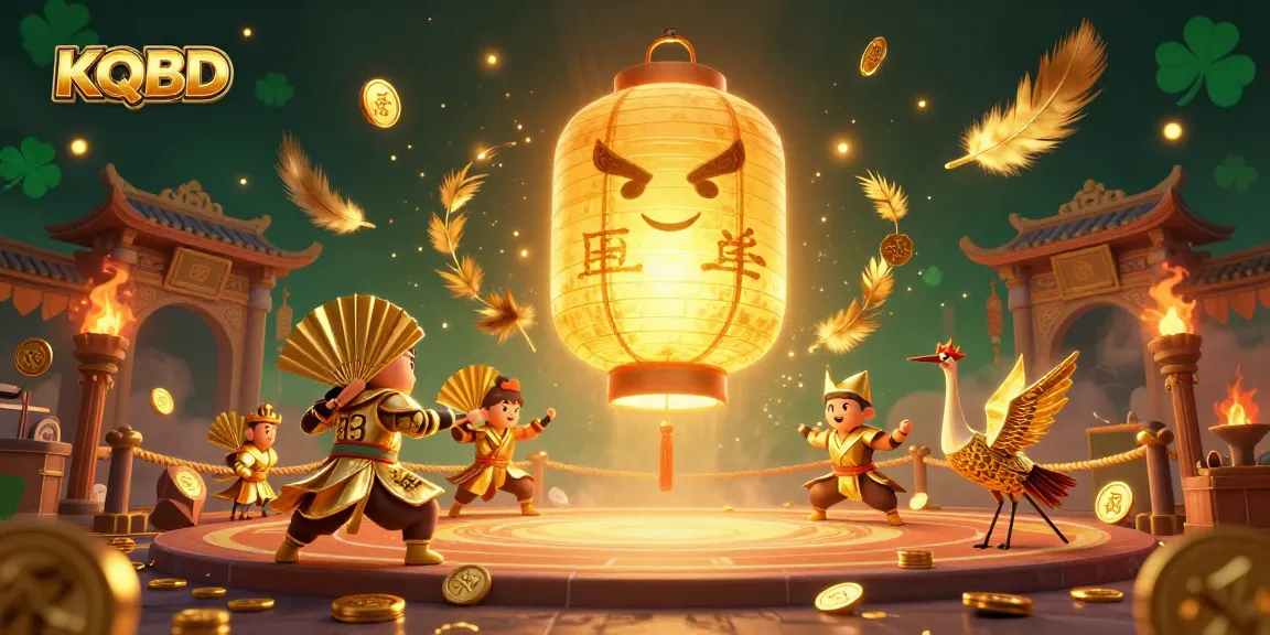 KQBD gaming arena showcasing a glowing lantern spirit surrounded by dynamic golden elements in a vibrant casino scene