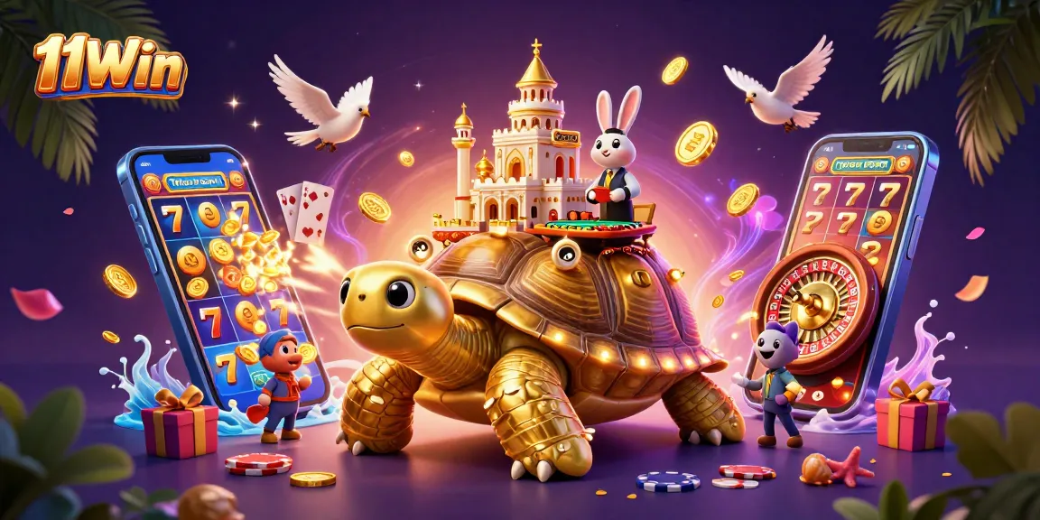 Experience thrilling action at 11Win with a vibrant 3D casino scene showcasing games and excitement.