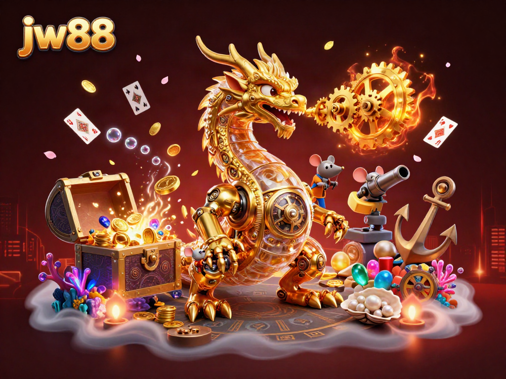 Experience thrilling games at jw88: a vibrant 3D illustration showcasing an epic casino scene.