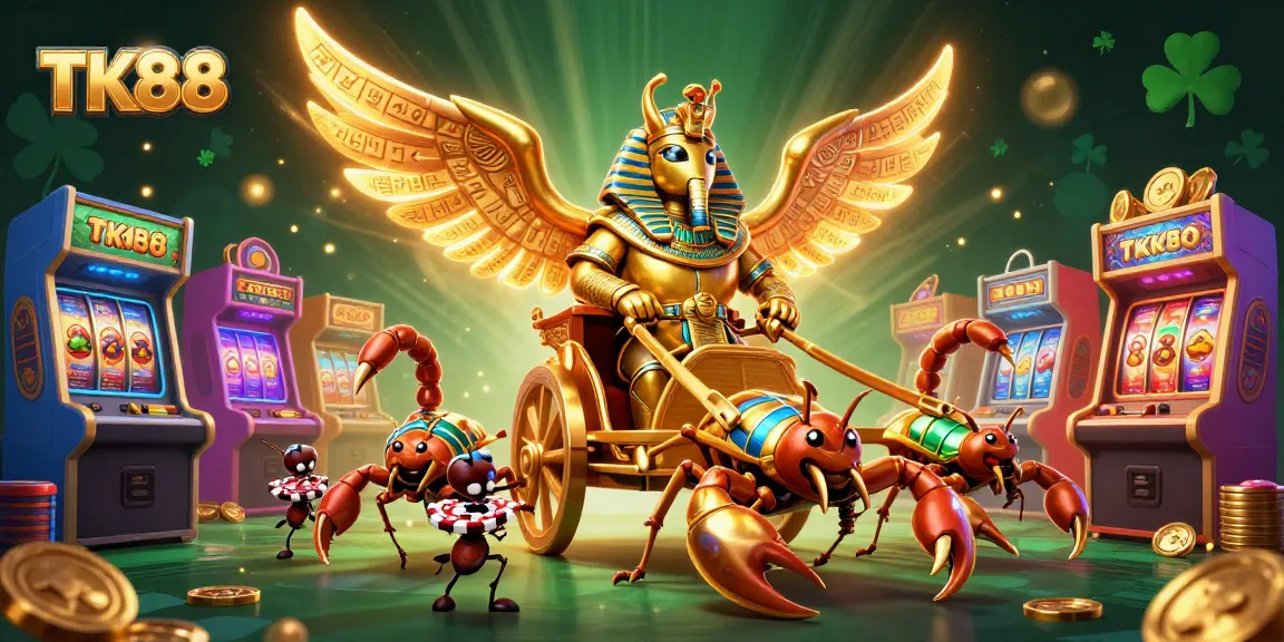 Engage in thrilling gameplay at TK88 with a vibrant, dynamic casino-themed 3D illustration.