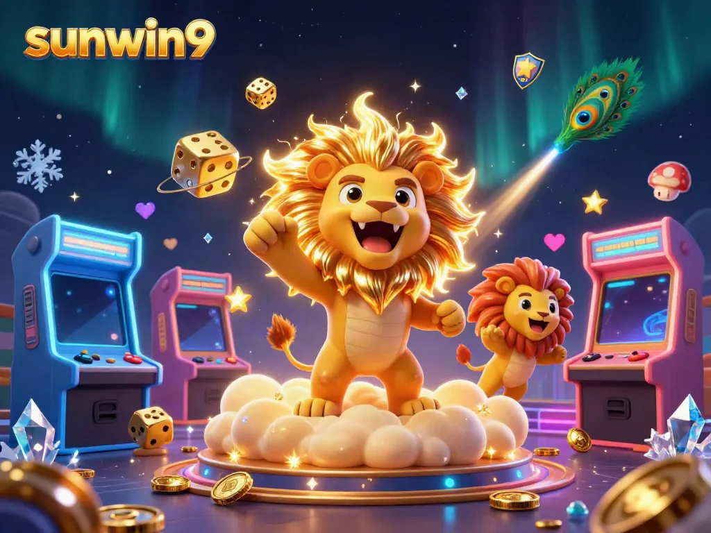 Experience thrilling wins with sunwin9 in this 3D casino scene packed with vibrant game elements.