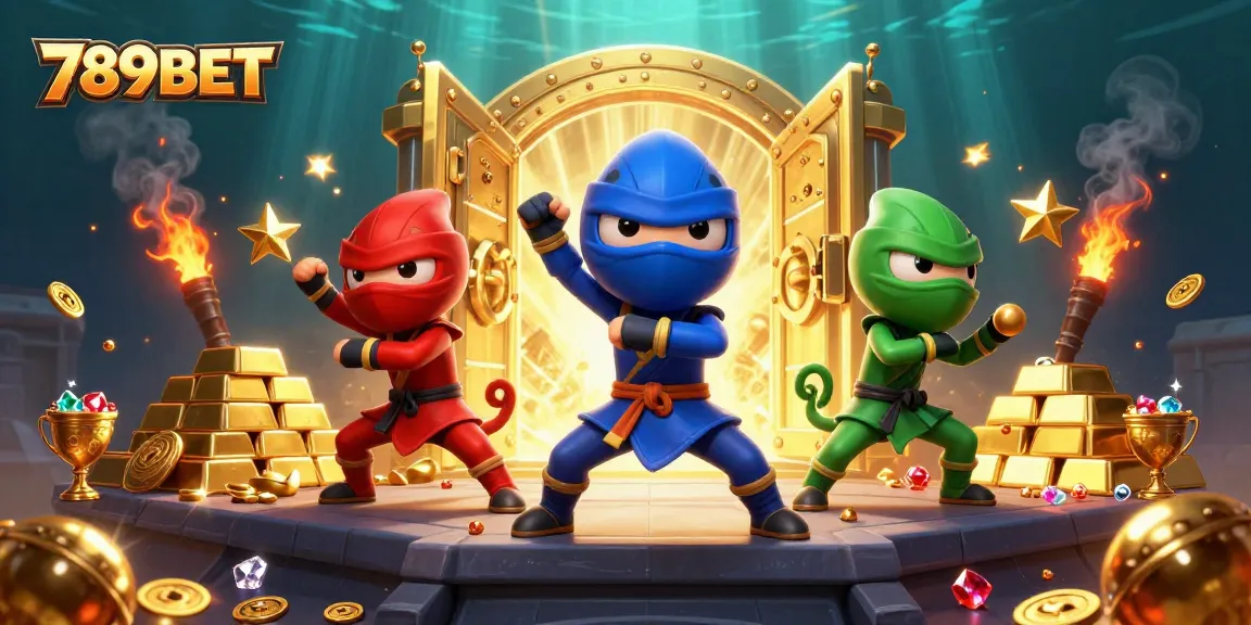Engage with 789BET's thrilling gaming world featuring ninja chameleons and treasure!