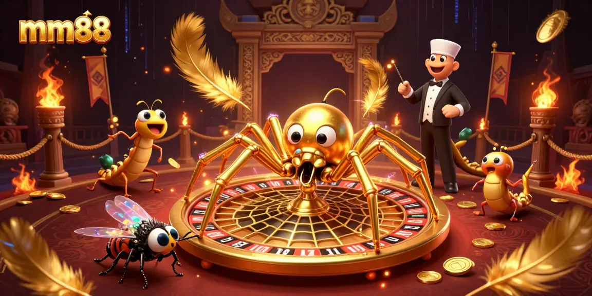 Experience thrilling gaming at mm88 with a golden spider croupier and a betting fly
