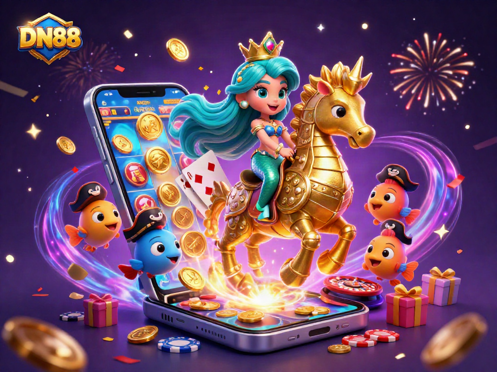 Engage with the thrilling DN88 gaming adventure through vibrant mermaid-themed casino elements.