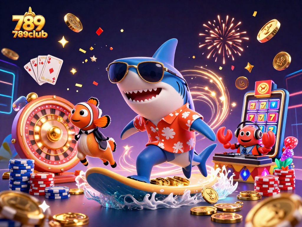 Experience thrilling gaming with 789club, featuring vibrant characters and dynamic casino elements.