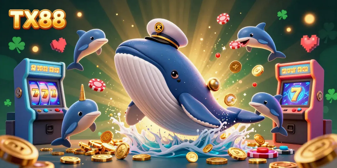 Experience TX88's thrilling gameplay as a whimsical whale and friends dive into a sea of coins.