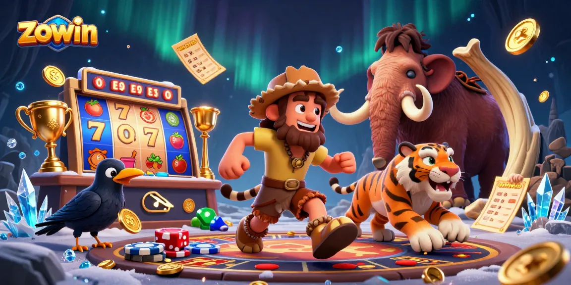 Zowin invites players to enjoy an exhilarating gaming experience in a vibrant prehistoric casino setting.