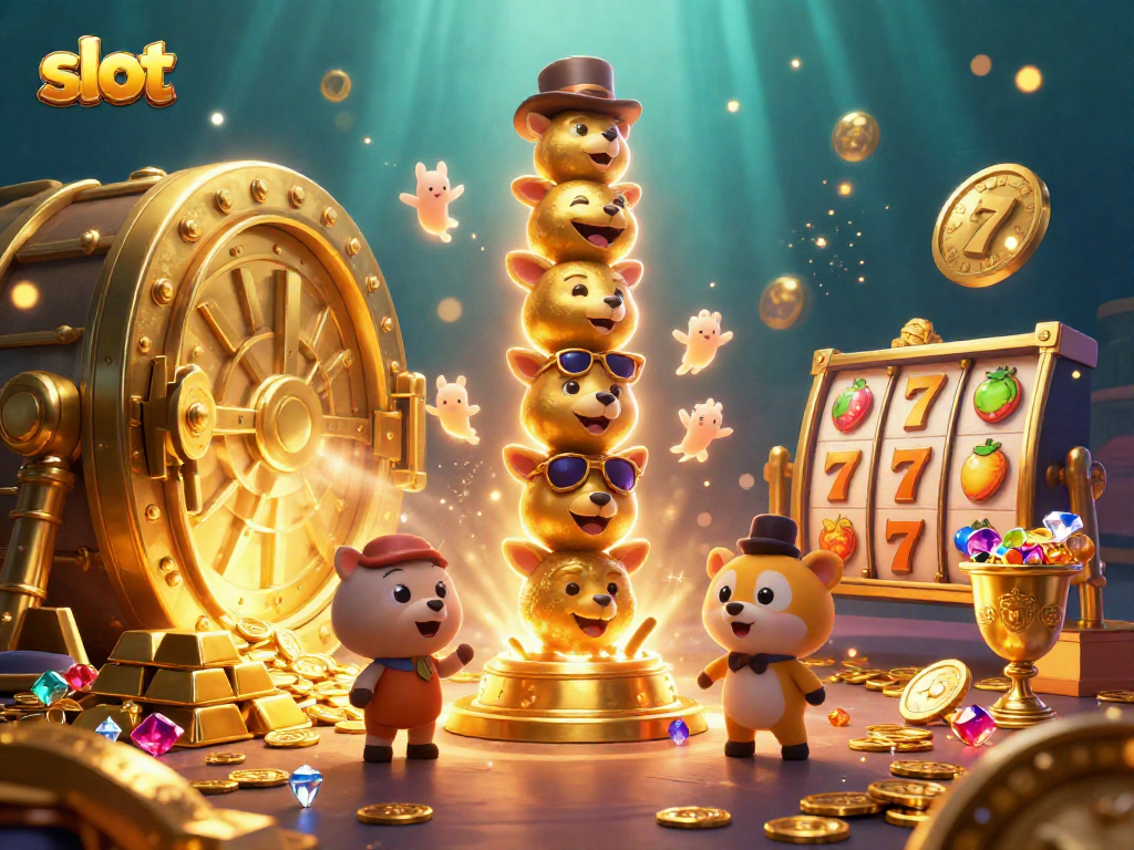 Engage with vibrant slot features in a dynamic golden casino illustration.