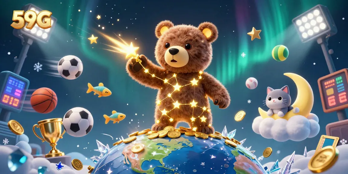 Experience thrilling gameplay with 59G, featuring a vibrant casino scene of sports, coins, and action.
