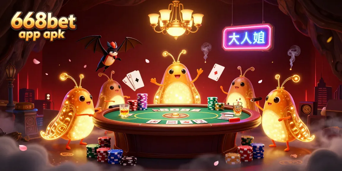 Experience the thrill of the 668bet app apk as glowworms illuminate a casino scene filled with excitement.