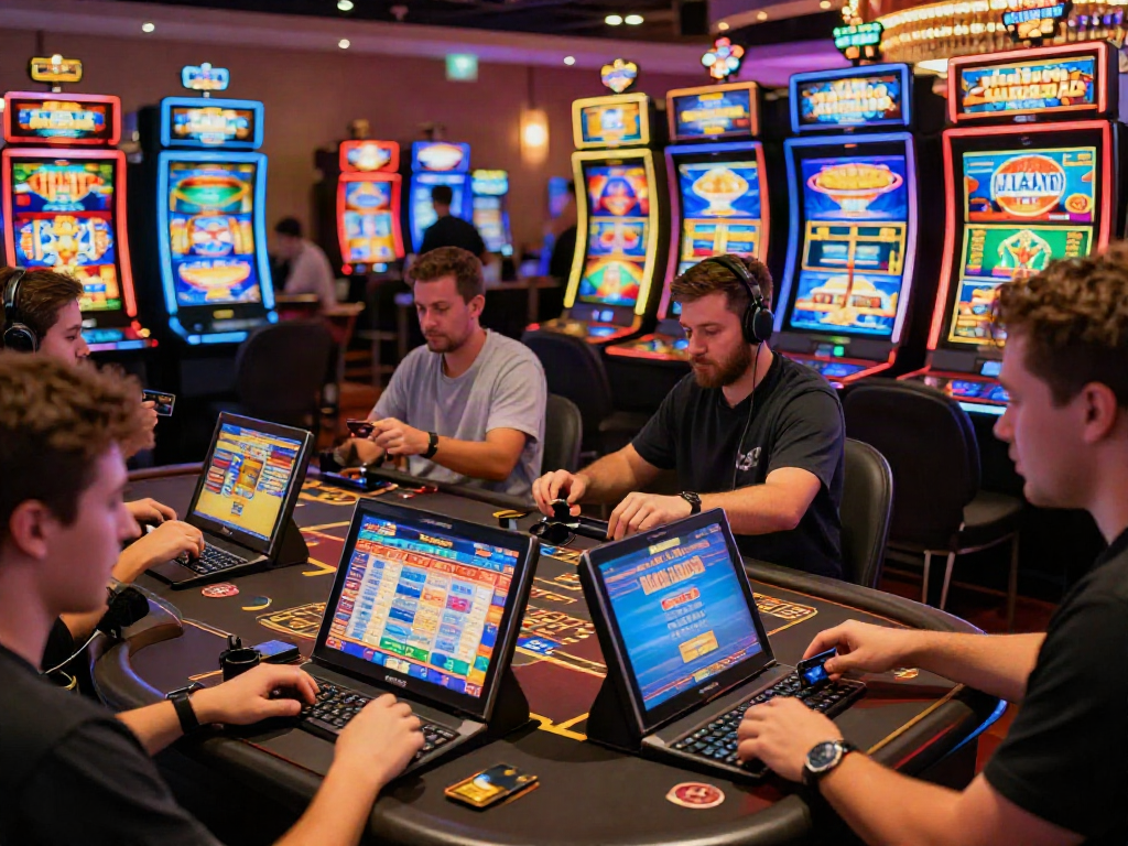 Dynamic scene of players engaging in online casinos that accept credit card, showcasing excitement and interaction.