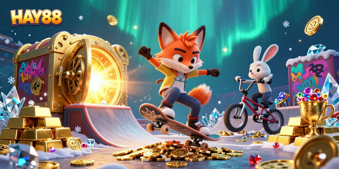 Experience HAY88 with thrilling casino adventures in a vibrant 3D cartoon illustration.