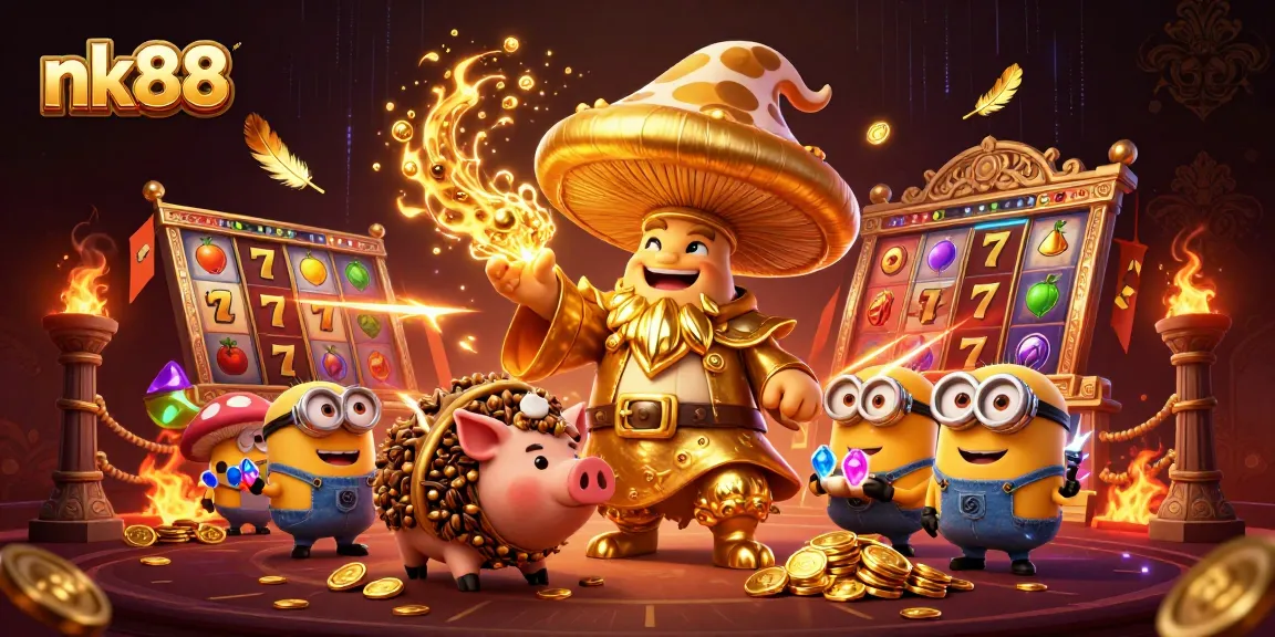Spin to win big with nk88 slot features showcasing golden wizard and treasure
