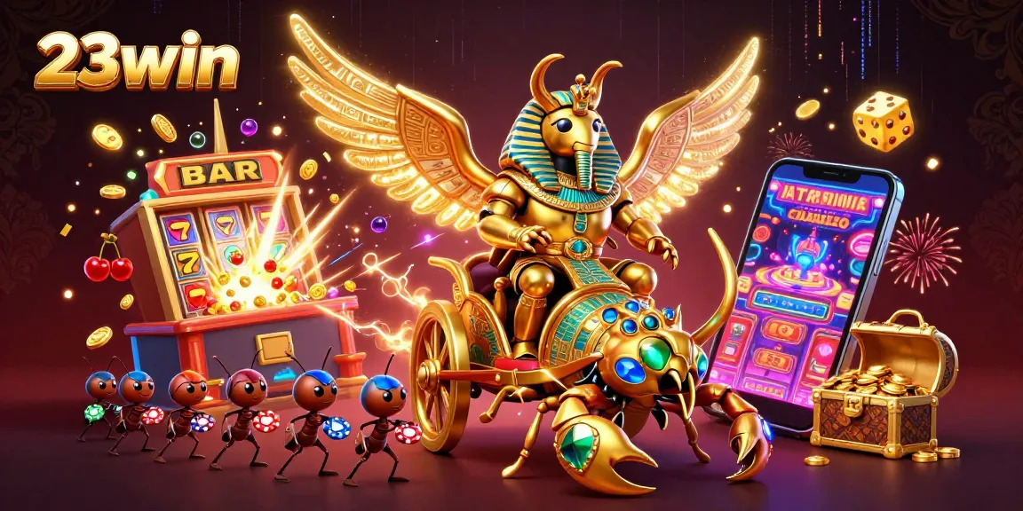 Engage in thrilling gameplay at 23win with a dazzling scene of golden treasures and casino action.