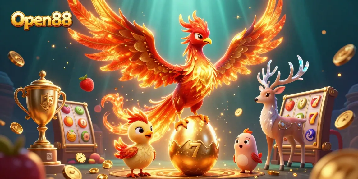 Open88's vibrant phoenix and golden eggs symbolize winning in the dynamic casino world.
